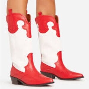 Women’s Red White Western Heart Cowboy Boots Country Festival Cowgirl Rodeo Shoe